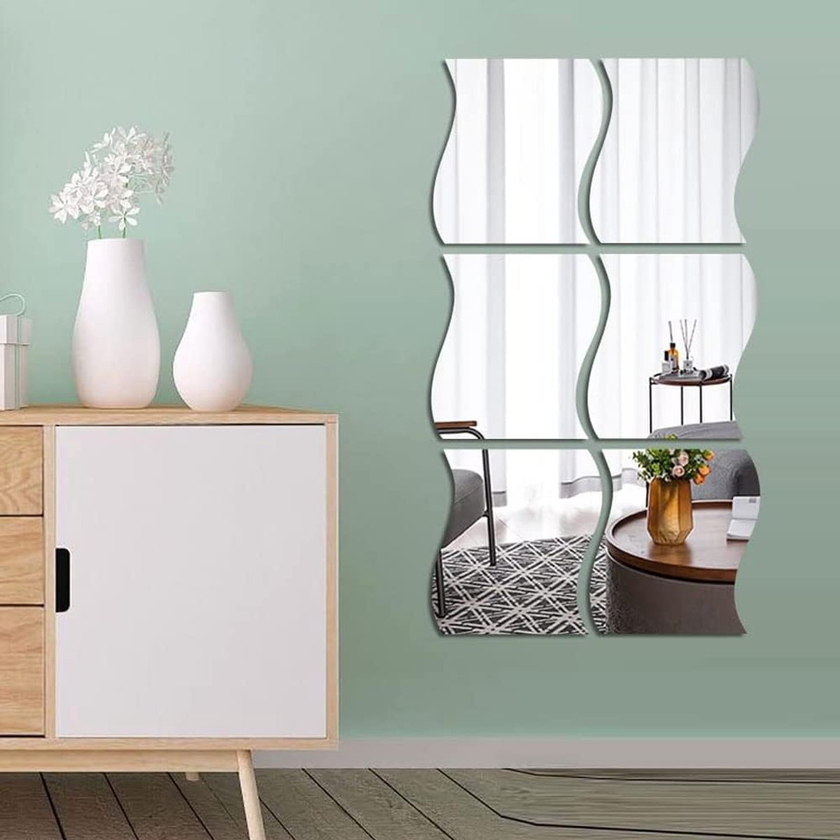 SnelShoppen - 3D Wavy Mirror Wandstickers, 12 Stuks Decoratieve Acryl Spiegels voor Woonkamer, Slaapkamer, Sofa en TV Wanddecoratie