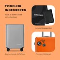 Oranje DAKOZO koffer met beschermhoes, bagagelabel en sticker set.
