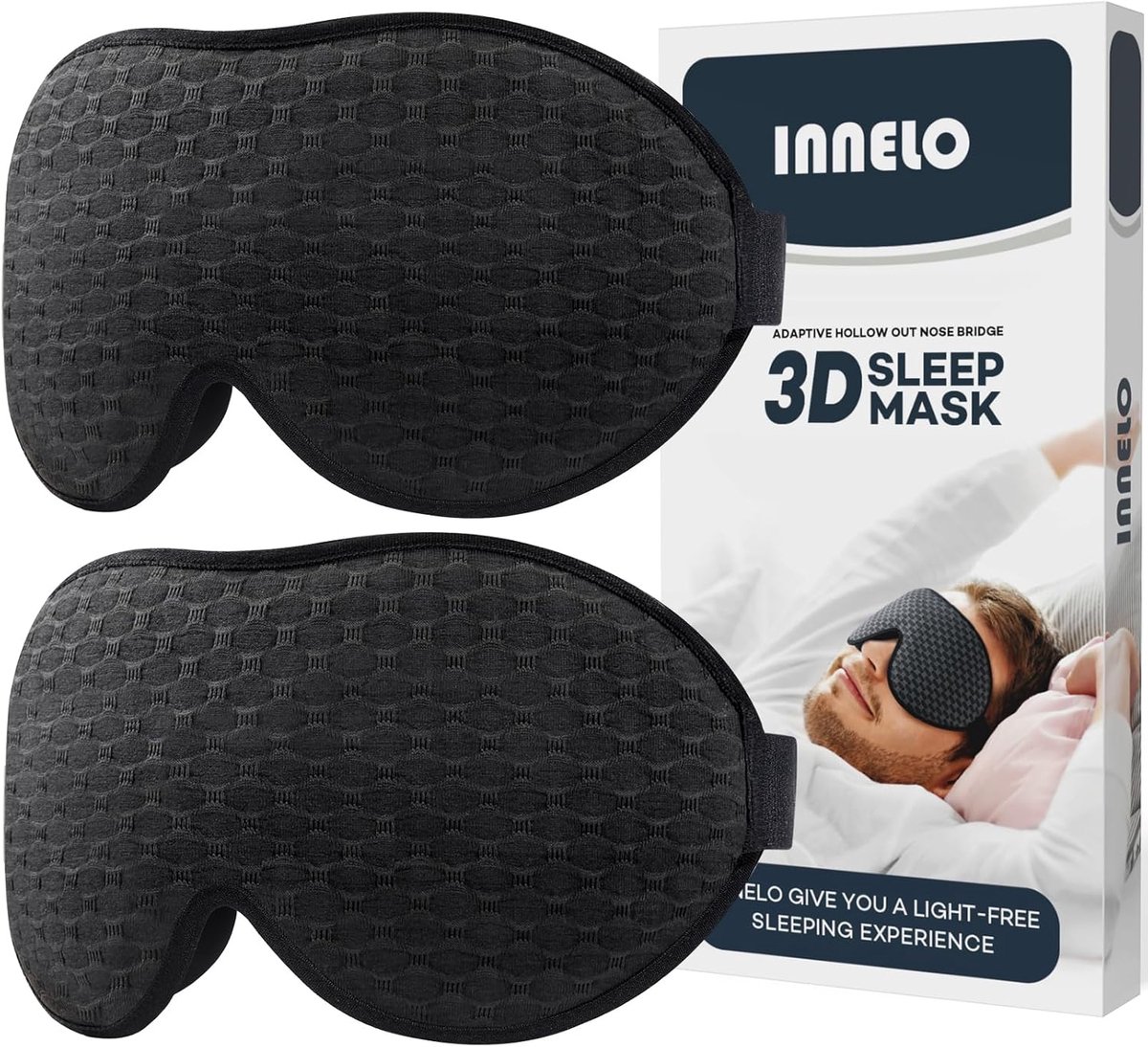 SnelShoppen - Sleep Mask voor Volwassenen, 2-Pack, Comfortabel Ademend Oogmasker met Diepe Oogkuilen en Verhoogde Neussteunen, 100% Lichtdicht, Zwart/