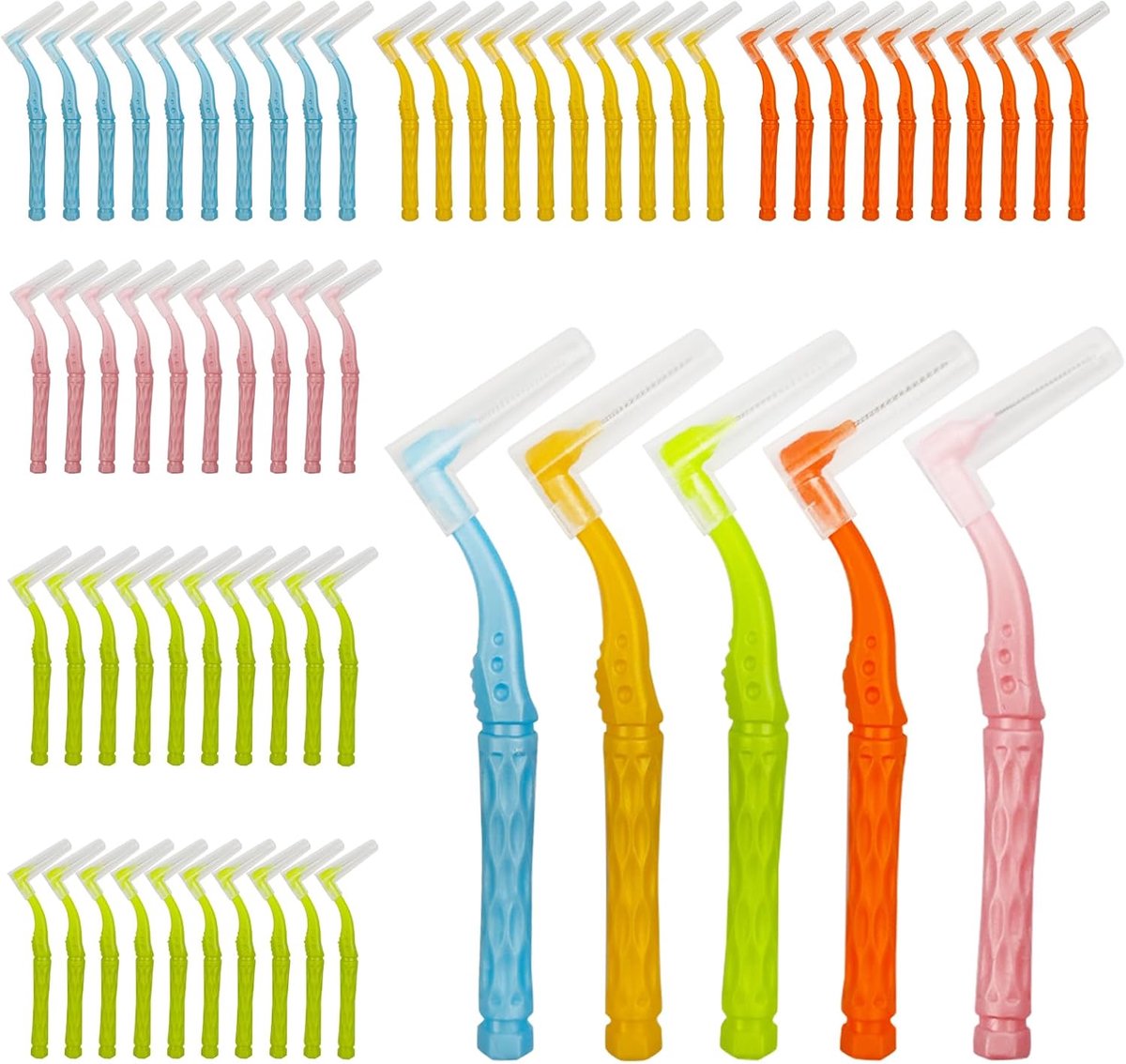 SnelShoppen - 60 Pcs Interdental Brushes - L-vormige Tandenborstels voor Tussen Tanden en Tandvlees - Dental Cleaning Tools in 5 Maten - Rood - Effect