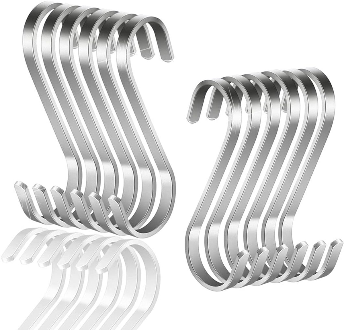 SnelShoppen - 18 Pcs S Haak Haken, Zware Kwaliteit, RVS Metalen Haken voor Badkamer, Slaapkamer, Kantoor, Keuken, Opslag, Roestvrij