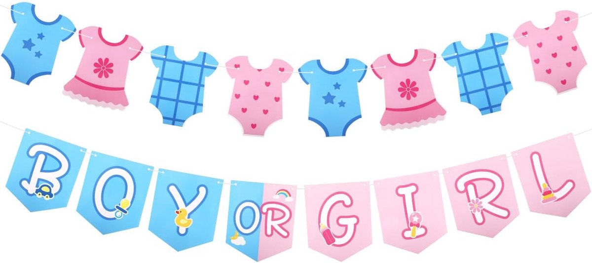 Boy or Girl Banner - Gender Reveal Decoratie - Baby Shower - Voorgemonteerd - 3 Meter Lang - Roze en Blauw