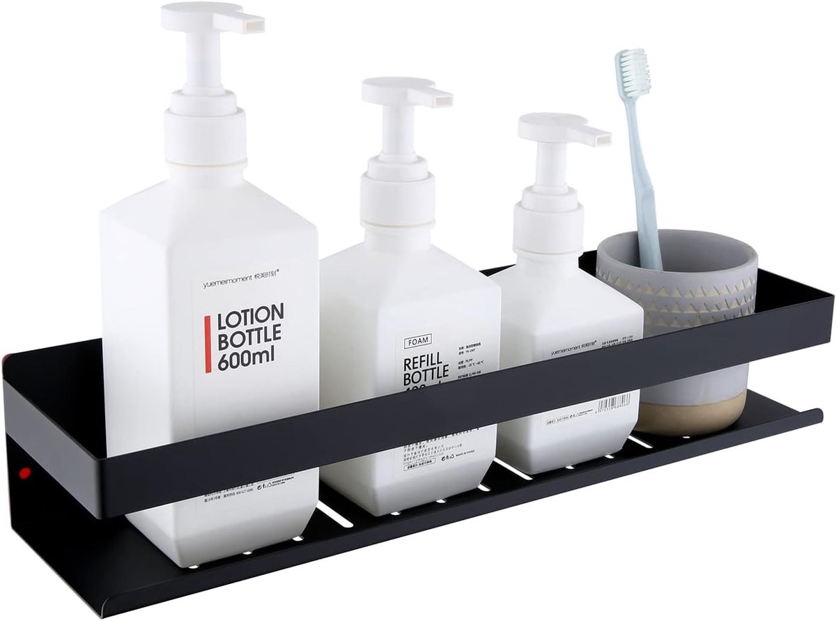 SnelShoppen - Wandplank Douche Zonder Boren, 40CM Mat Zwart RVS SUS304 Badkamer Plank, Zelfklevend Voor Badkamer en Keuken