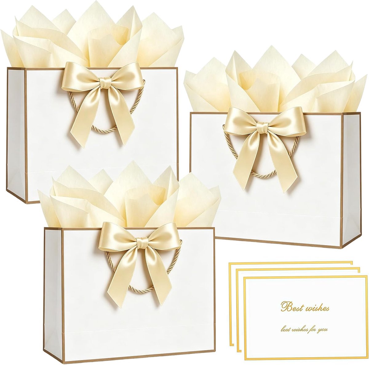 SnelShoppen - Medium Cadeautassen Set van 3 - Luxe Witte Papieren Tassen met Handvatten voor Verjaardagen, Bruiloften, Kerst en Valentijn - Inbegrepen