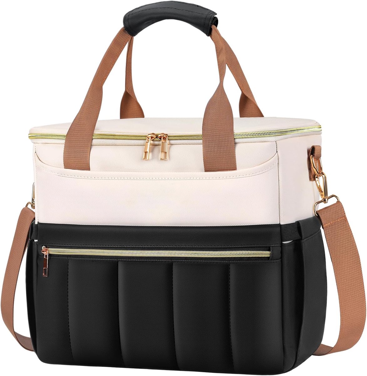 SnelShoppen - Insulated Lunch Bag Vrouw, Grote 14.7L Lekvrije Koeltas met 6 Tassen, Waterdicht en Duurzaam, Met Verstelbare Schouderriem en Fleshouder
