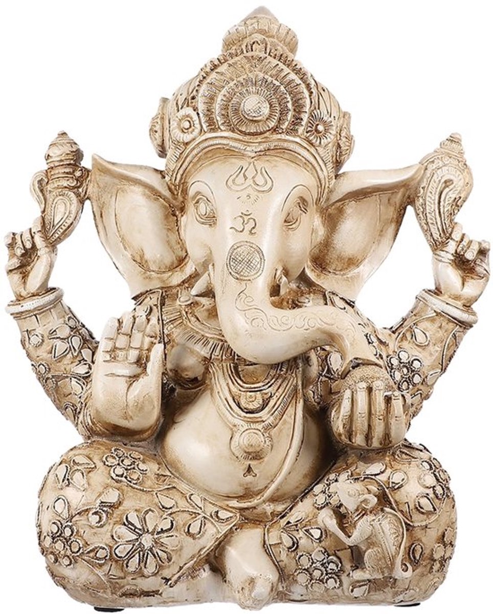 Ganesh Beeld Handbeschilderd - Beeldje Brons - Sculptuur voor Binnen - Decoratie Tafel - Uniek Cadeau - Oplossing voor Obstakels