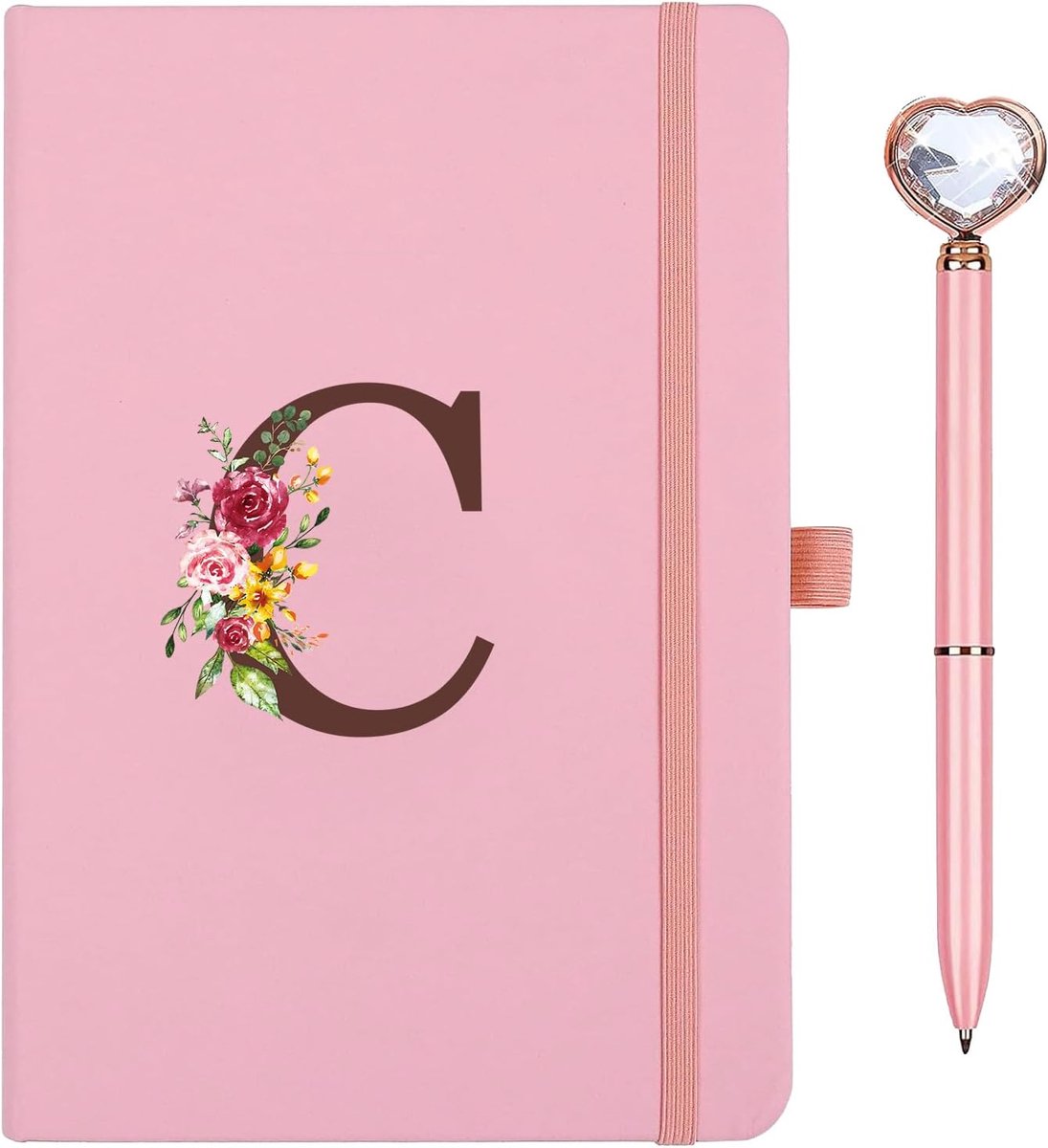 SnelShoppen - Gepersonaliseerd A5 Notitieboek met Initialen, PU Leren Journal met Hartvormige Diamanten Pen, Perfect voor Volwassenen, Vriendinnen, Zu