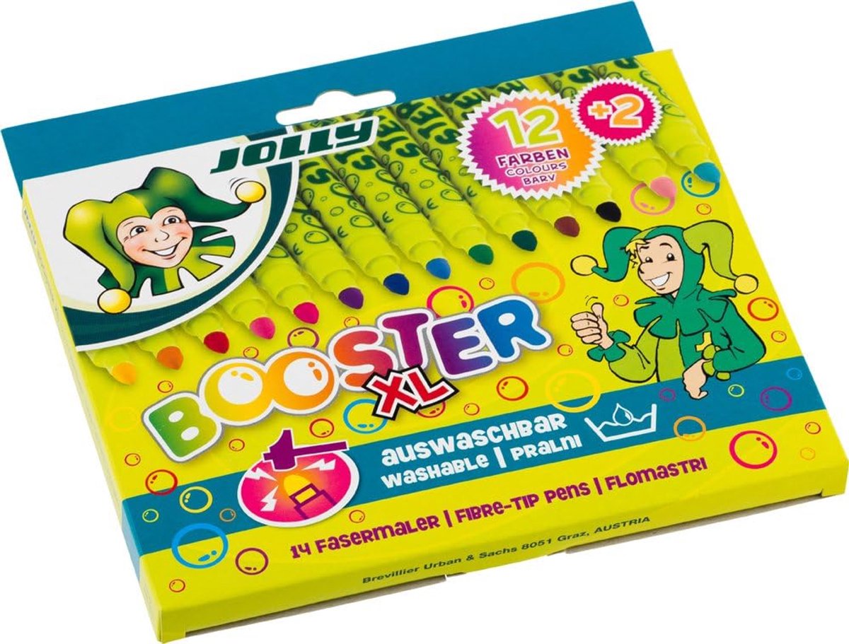 SnelShoppen - Kindvriendelijke JOLLY Booster Viltstiften - 14 Stuks - Herbruikbaar, Wasbaar en Veilig voor Kinderen - Perfect voor Creatieve Activitei