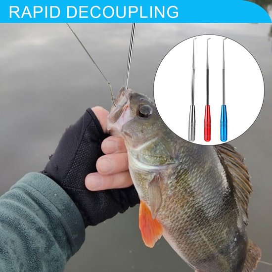 SnelShoppen - Fishing Hook Out 2024 Verbeterde Vissenshaak Verwijderaar Set van 3 Stuks RVS Haakverwijderaar voor Kleine en Grote Vissen, Handvat van van Snelshoppen — afbeelding 3