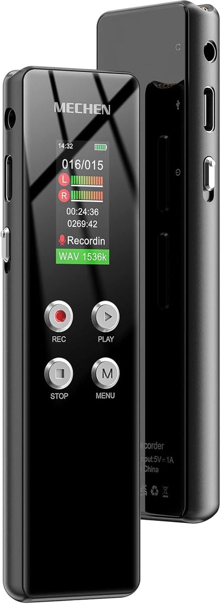 SnelShoppen - MECHEN 64GB Draagbare Dictafoon - 1536Kbps Hoge Kwaliteit Audio Recorder - Eenvoudige Klikopname - MP3 Afspelen voor Vergaderingen