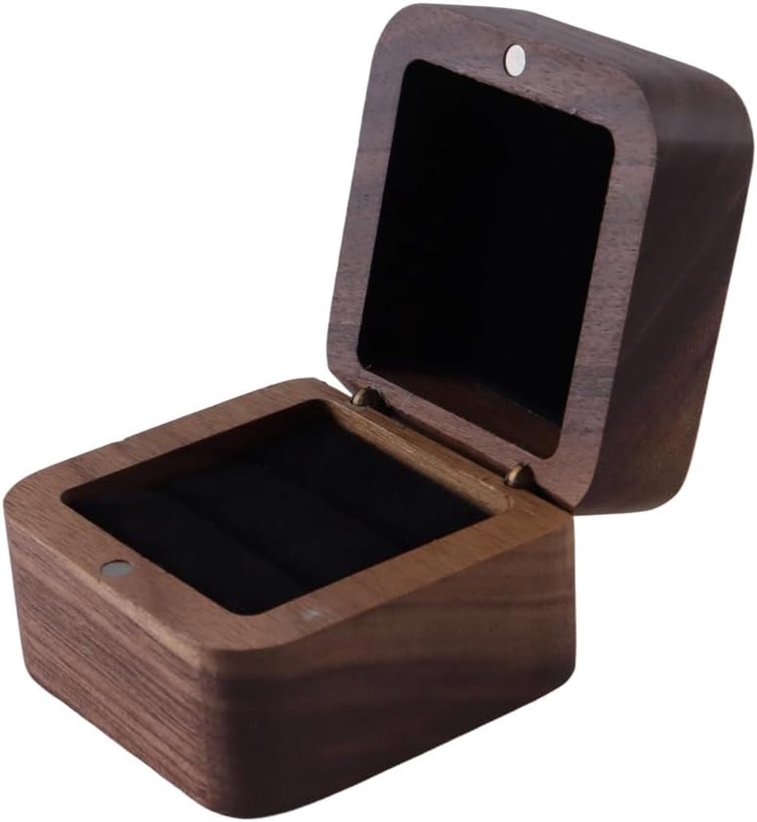 SnelShoppen - Houten ringdoosje voor huwelijksaanzoeken en verlovingen - Elegante ringhouder voor 2 ringen - 5,5 x 5,5 x 4 cm - Natuurlijke kleur en f
