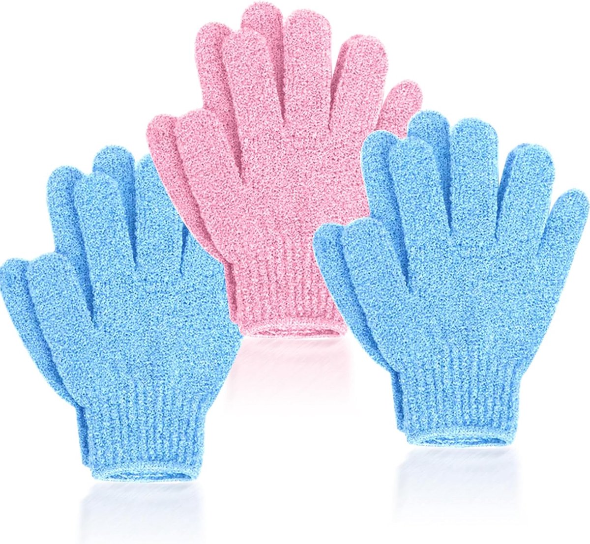 SnelShoppen - 6 Stuks Exfoliërende Handschoenen, Dubbelzijdige Lichaamspeeling, Dode Huid Scrubber, Hoogwaardige Polyester, 2 Kleuren (Roze en Blauw),