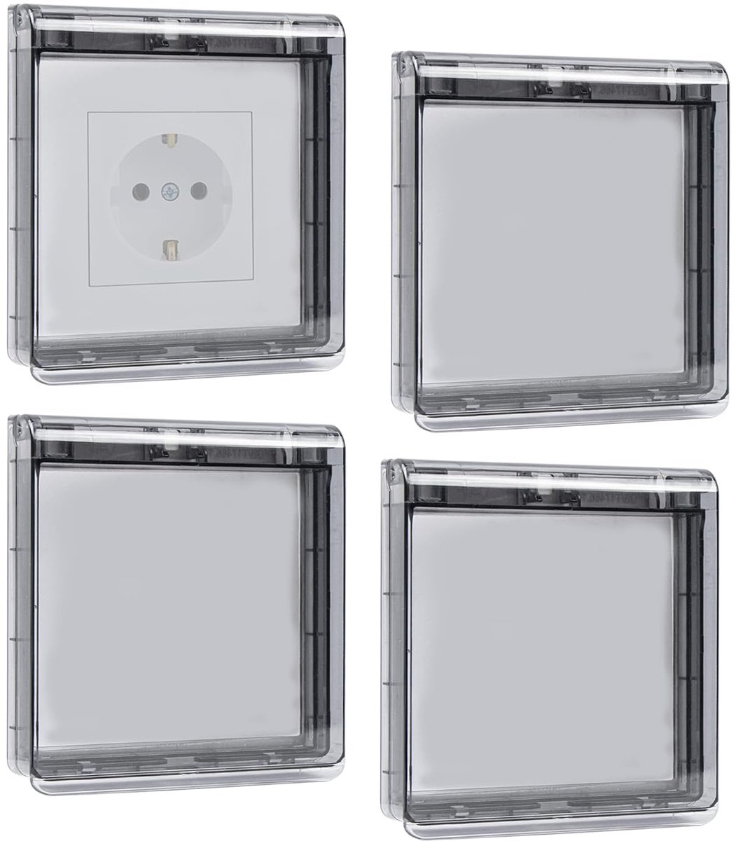 SnelShoppen - Switch Cover, Socket Cover Type 86, Waterproof voor Badkamer en Buiten, Zelfklevend en Dun, Zwart, 4 Stuks