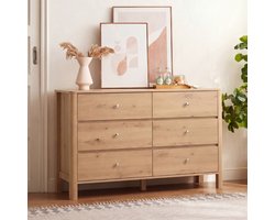 COVREO Dressoir 120x40x80 cm – eikenkleur, spaanplaat, 6 lades met veel opbergruimte