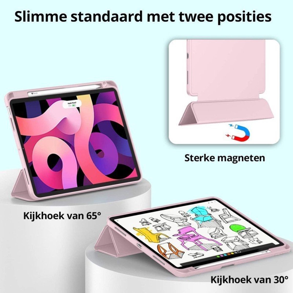 Mobiq - Flexibele Trifold Hoes geschikt voor iPad Air (2026) 11 inch M4 - roze