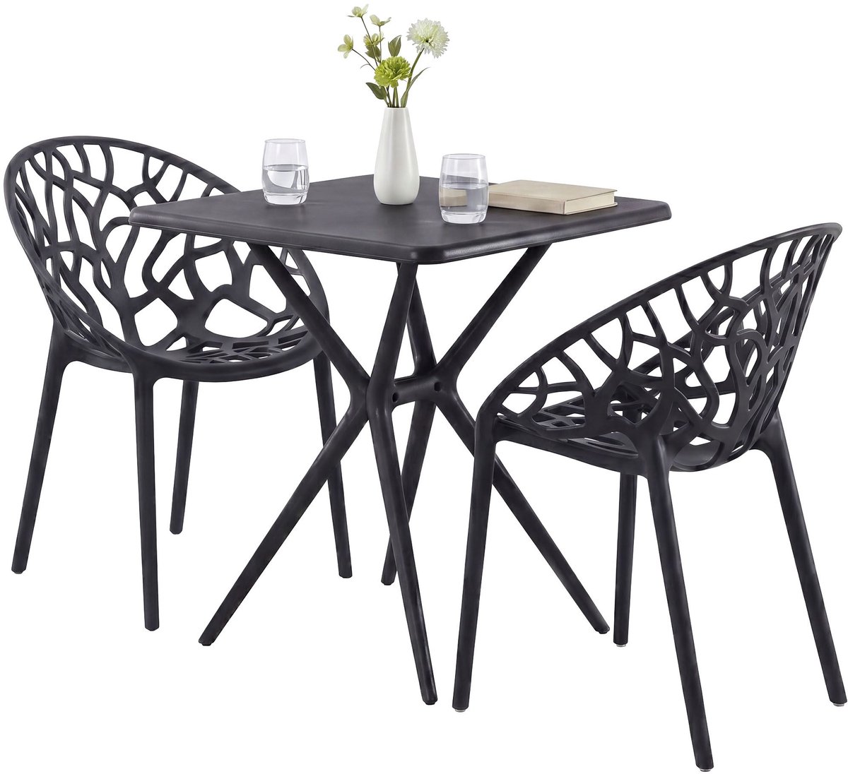 CLP Lumera Tuinmeubelset - Tuintafel met 2 Stapelbare Tuinstoelen - zwart