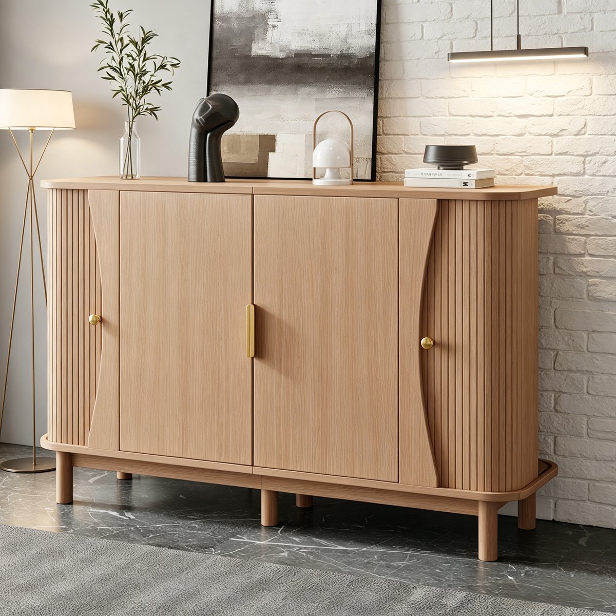 REDOM - Dressoir - Opbergkast met 3 vakken - Verstelbare tussenplank - Moderne stijl - Woonkamer en hal - MDF - Naturaal hout - 140 x 40 x 88 cm