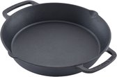 Zwarte gietijzeren koekenpan van 31,5 cm met twee handvatten.