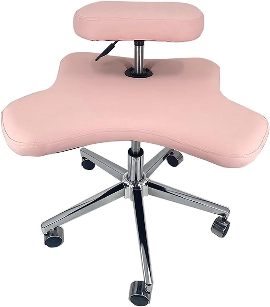 Kleermakerszit Stoel - Meditatiestoel Bureaustoel - Comfortabel Zitten - In Hoogte Verstelbaar - Met Wielen - Roze
