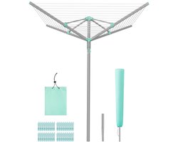 Draaibare waslijn met beschermhoes en 50 meter waslijn voor 5 wasbeurten - 139,3 x 139,3 x 181,5 cm - Zilver