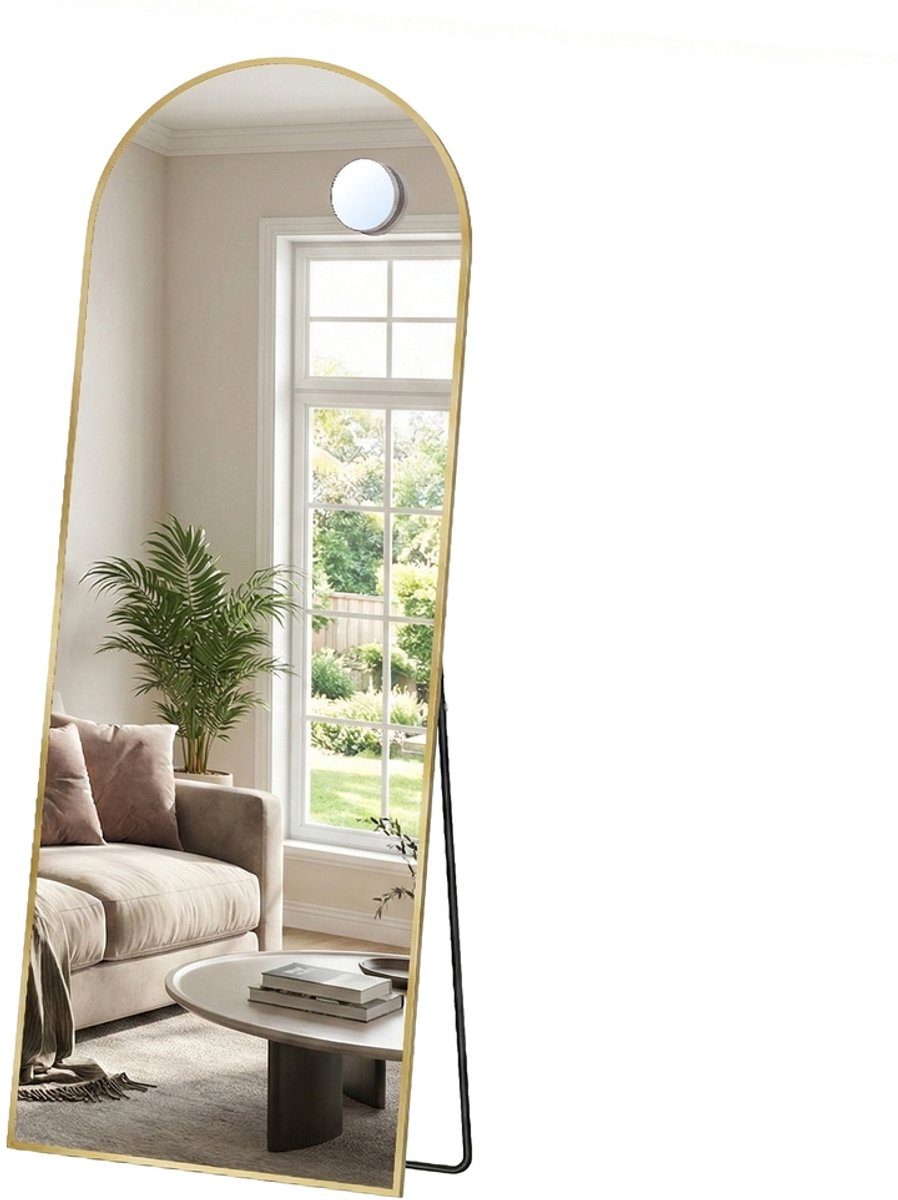 Volledige spiegel met vergrootglas - Veiligheidsglas - Bolvormig - 165 x 60 cm - Goud
