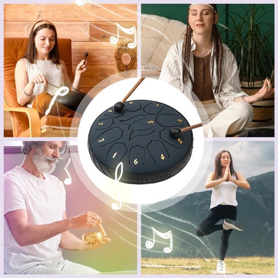 Stalen Tong Drum - Handpan Percussie Instrument - Meditatie Muziek Creëren - 11 Tonen - 6 Inch - Zilver — afbeelding 3