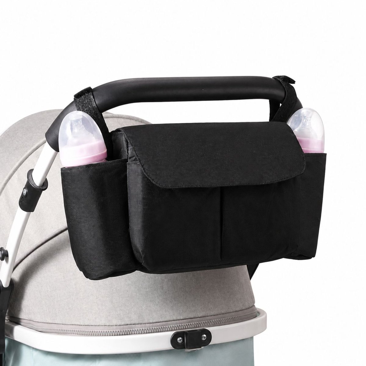VHV-Kinderwagen Organizer - Multifunctionele Luiertas met Flessenhouder - Zwarte Mammatas en Grote Opbergtas voor aan de Kinderwagen