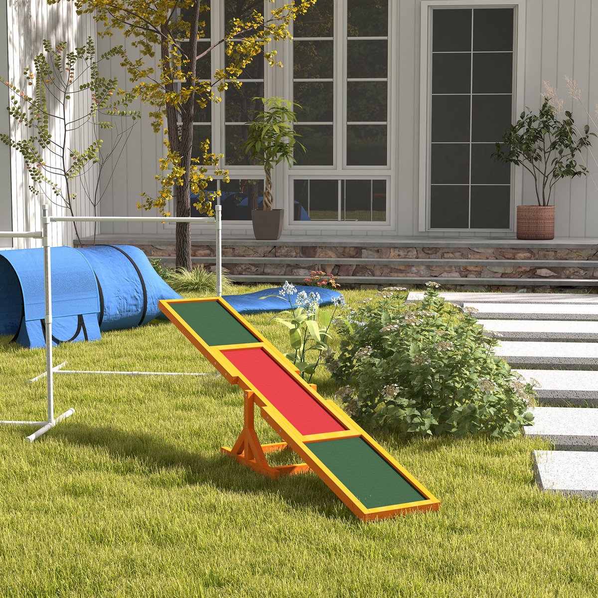 REDOM - Hondenwip - Antislip oppervlak - Voor agilitytraining - Voor buitengebruik - Hout - Natuurlijk hout - 180 x 30 x 30 cm
