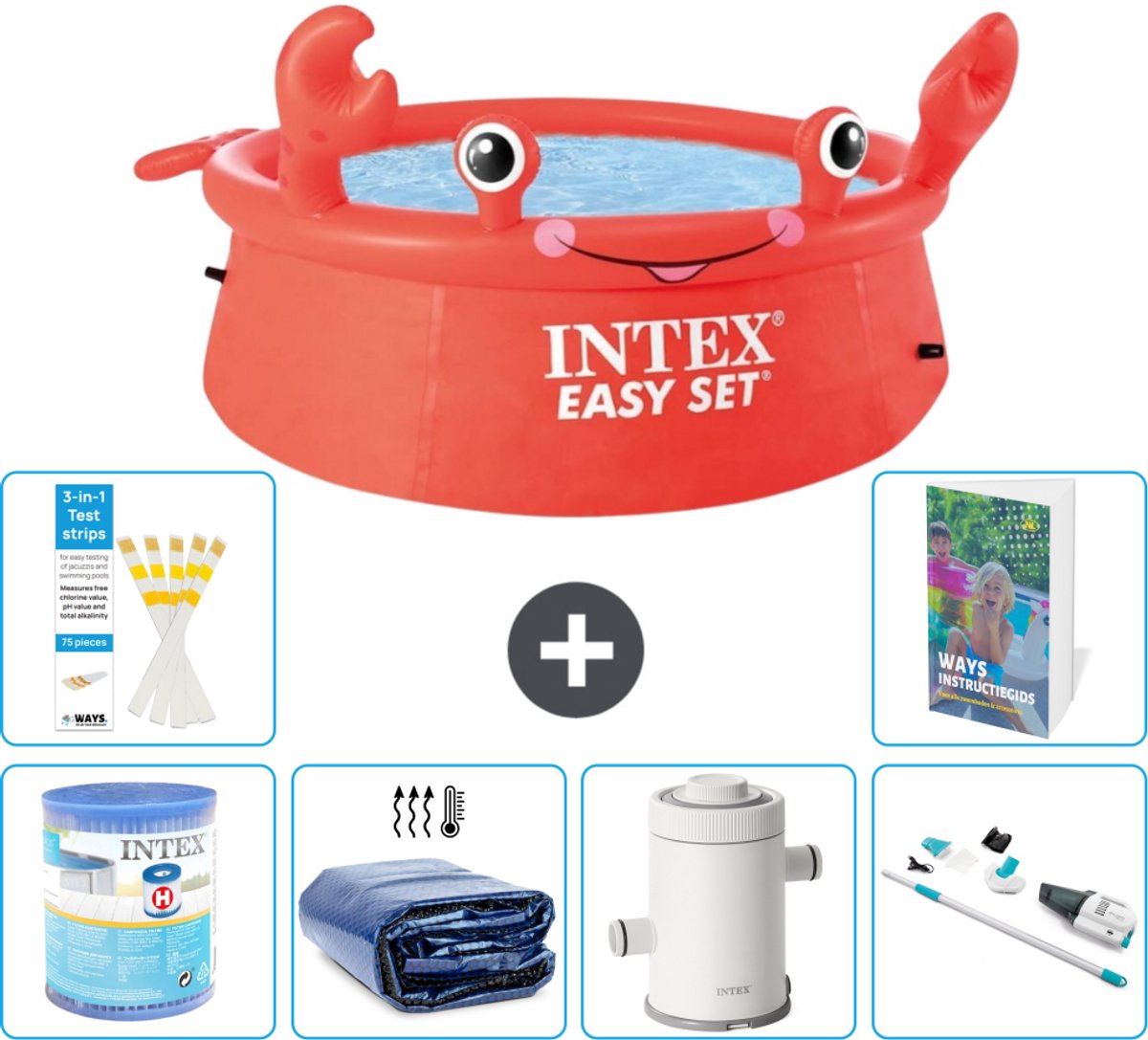 Intex Rond Opblaasbaar Easy Set Zwembad - 183 x 51 cm - Rood - Krab - Inclusief Filter - Solarzeil - Zwembadfilterpomp - Stofzuiger - 7-delig