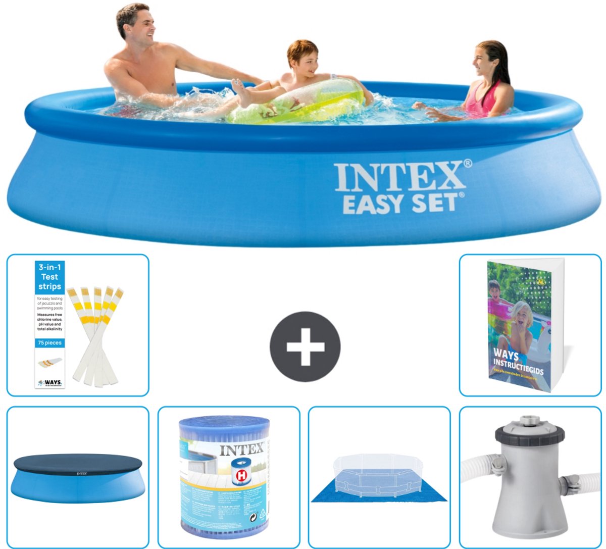Intex Rond Opblaasbaar Easy Set Zwembad - 305 x 61 cm - Blauw - Inclusief Afdekzeil - Filter - Grondzeil - Zwembadfilterpomp - 7-delig