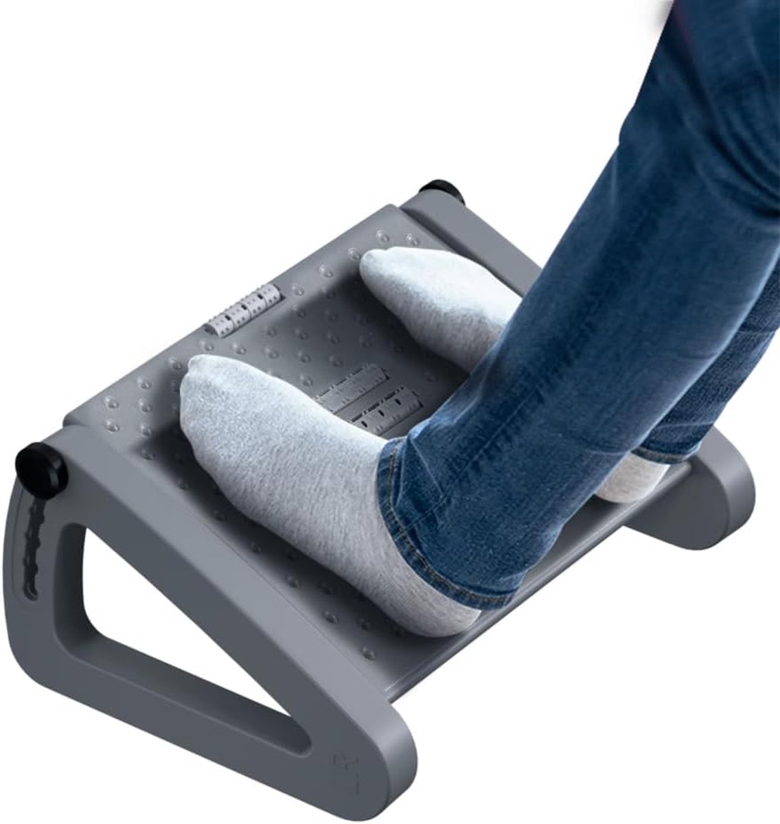 Voetsteun, bureau, voetensteun met massagefunctie, in 5 hoogtes verstelbaar, antislip, voor kantoor en thuis （grijs）