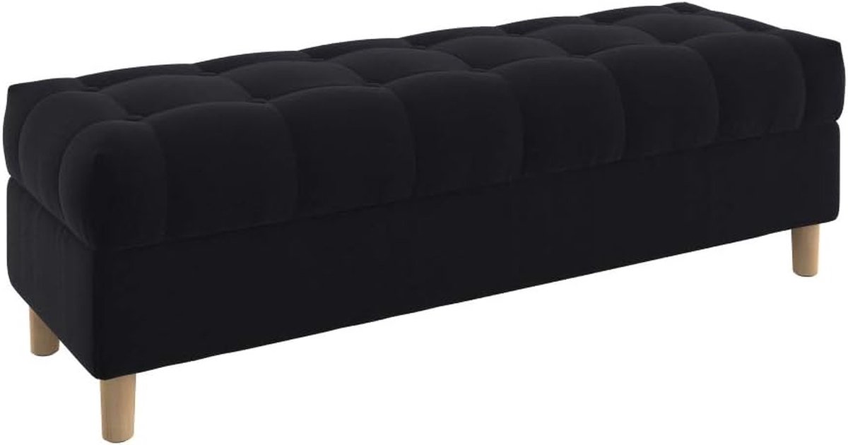 Opbergbank - Voetenbankje Zitoppervlak - Woonkamer Meubilair - Knooptufting Design - 140 cm breed - Zwart