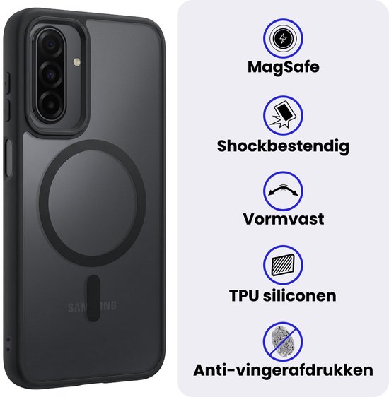 Zwarte Magsafe telefoonhoes. Kenmerken: shockbestendig, vormvast, TPU siliconen, anti-vingerafdrukken.