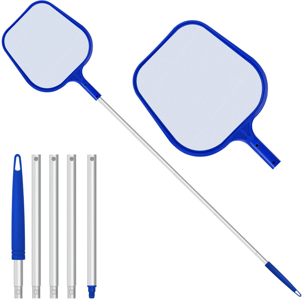 SnelShoppen - Zwembad Skimmer Net, Verstelbaar 48 Inch Aluminium Telescopische Pool, Vijvernetten voor Reiniging, Fijn Mesh Blad Skimmer Netting, Blau