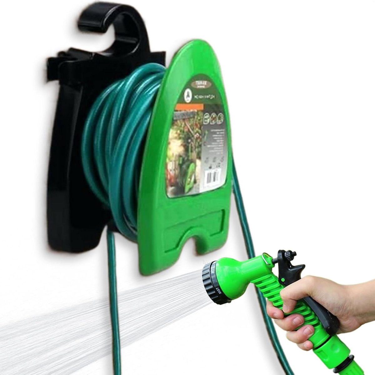 Slanghouder Wandmontage - Slangstandaard Tuin - Slang Opbergen - Robuuste Beugels - 10m Slang - Zwart