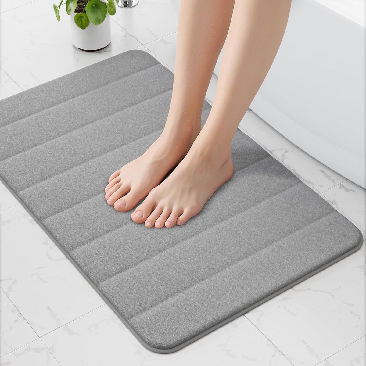 SnelShoppen - Memory Foam Badmat 50 x 80 cm, Grijs, Ultra Zacht, Antislip, Super Absorberend Badkamer Tapijt voor Badkamer, Douche en Toilet