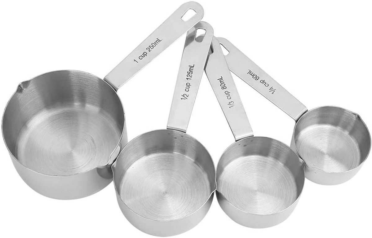 SnelShoppen - 4-delige set roestvrijstalen maatbekers en maatlepels voor in de keuken, handig voor koken en bakken, duurzaam en gemakkelijk in gebruik