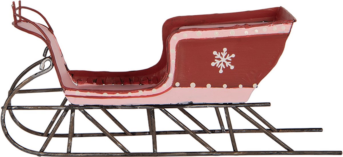Clayre & Eef Kerstdecoratie Beeld Slee 20x9x6 cm Rood Metaal