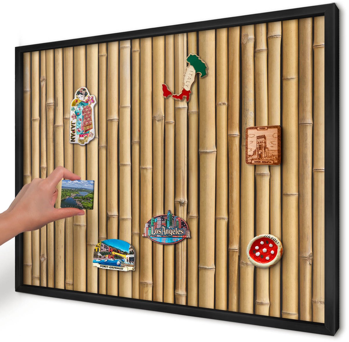 Artprintcave Beige Magneetbord mit Zwart Frame - 70x50 cm - Bamboe Patroon Magnetische Organizer - Minimalist Notitiebord - Texturen