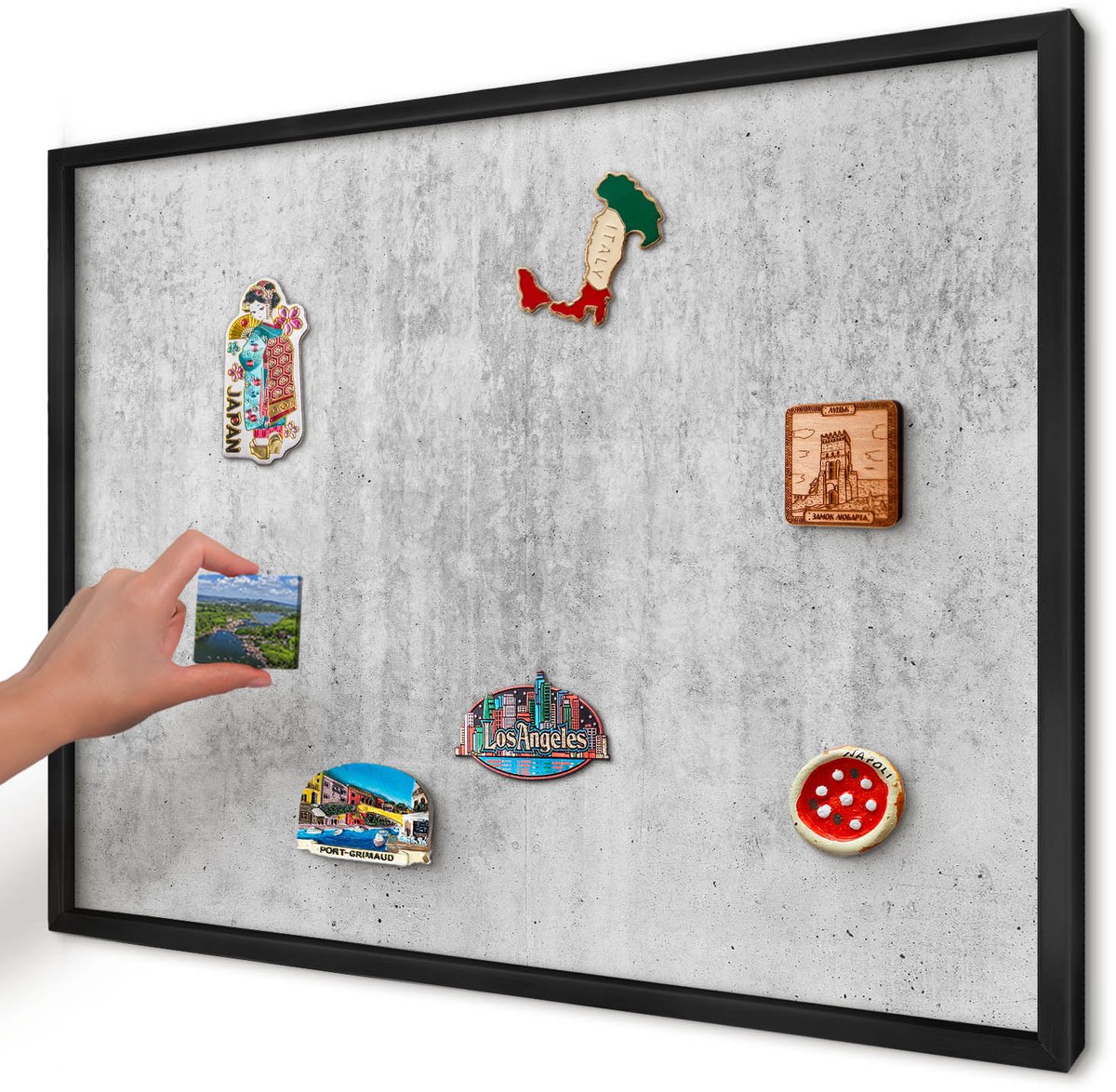 Artprintcave Grijs Magneetbord mit Zwart Frame - 70x50 cm - Grijze Textuur Magneet Bord mit Frame - Industrieel/Loft Memobord Keuken - Texturen
