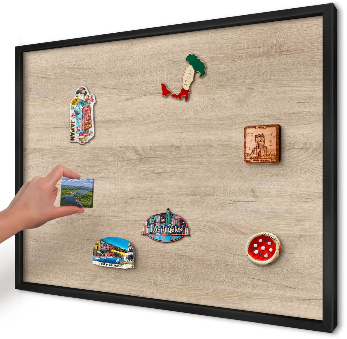 Artprintcave Beige Magneetbord mit Zwart Frame - 70x50 cm - Houten Achtergrond Magnetisch Bord Voor Magneten - Minimalist Wandbord Magnetisch - Achtergronden En Patronen