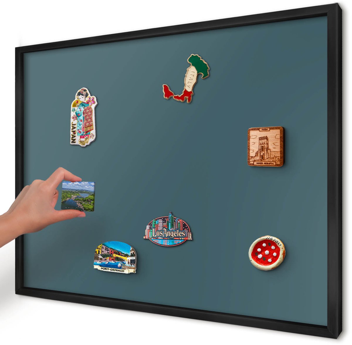 Artprintcave Turkoois Magneetbord mit Zwart Frame - 70x50 cm - Donker Turkoois Magnetisch Bord Voor Magneten - Minimalist Memobord Keuken - Achtergronden En Patronen