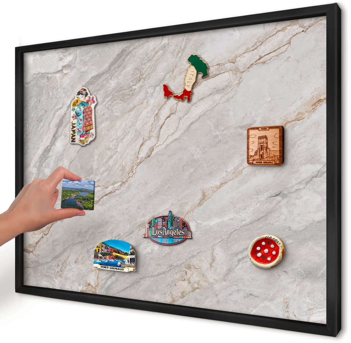 Artprintcave Grijs Magneetbord mit Zwart Frame - 70x50 cm - Marmeren Elegantie Magneetbord Voor Keuken - Modern Magneet Bord mit Frame - Texturen