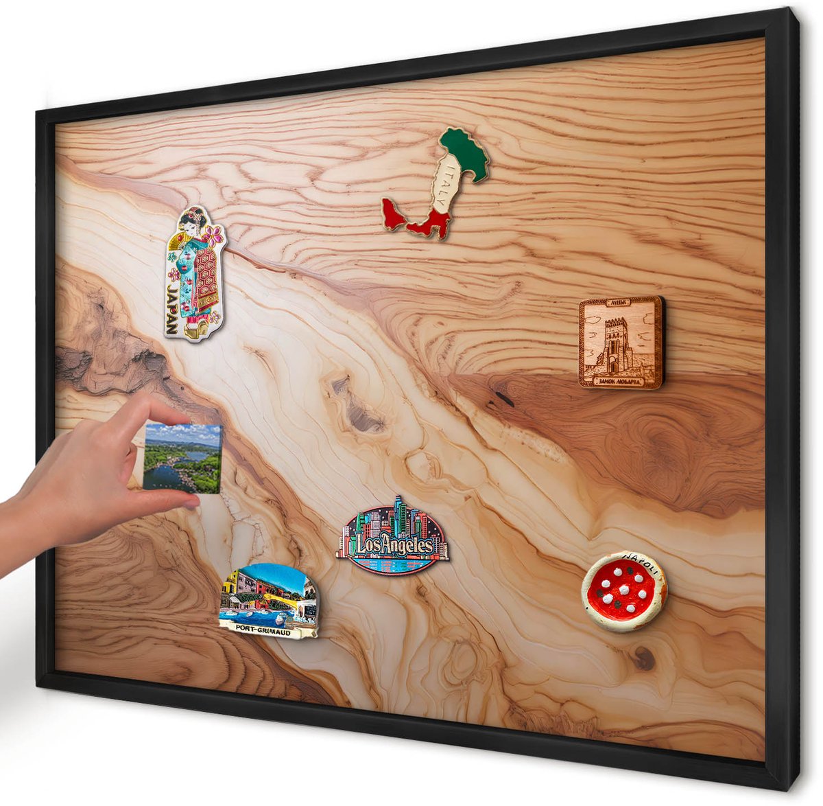 Artprintcave Bruin Magneetbord mit Zwart Frame - 70x50 cm - Houtstructuur Notitiebord - Rustiek Memobord Keuken - Texturen
