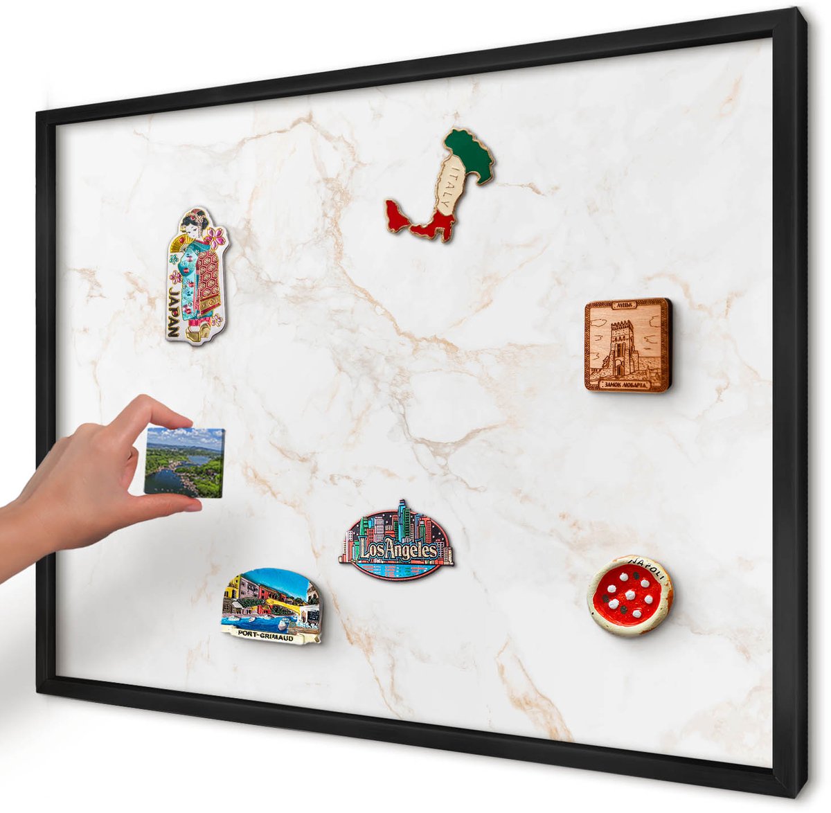 Artprintcave Wit Magneetbord mit Zwart Frame - 70x50 cm - Marmeren Elegantie Notitiebord - Modern Wandbord Magnetisch - Texturen