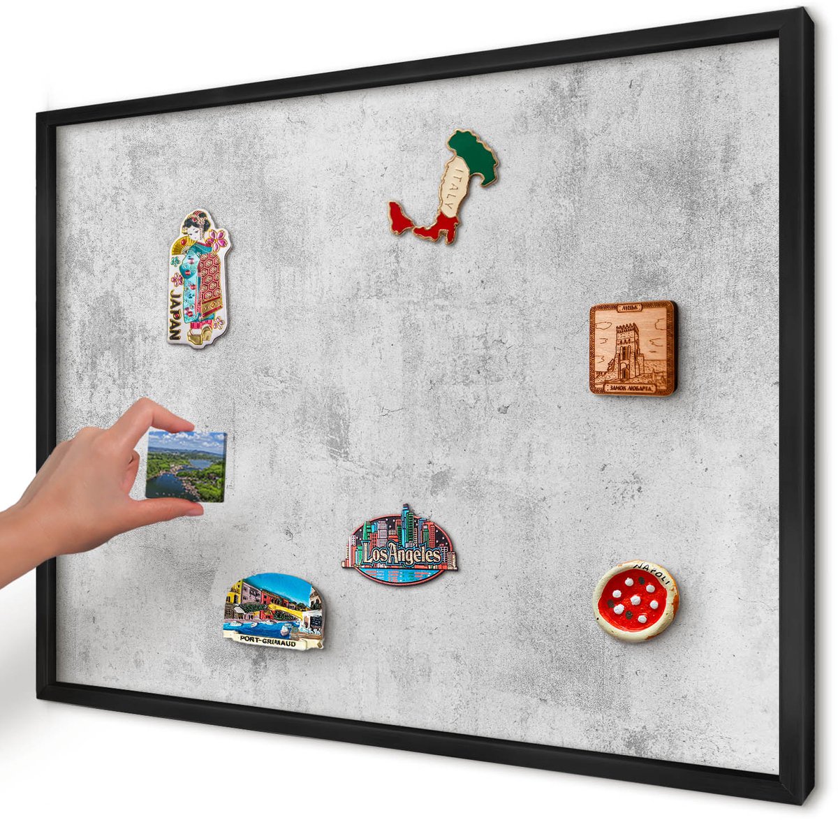 Artprintcave Grijs Magneetbord mit Zwart Frame - 70x50 cm - Ruw Beton Wandbord Magnetisch - Industrieel/Loft Magnetisch Bord Voor Magneten - Texturen