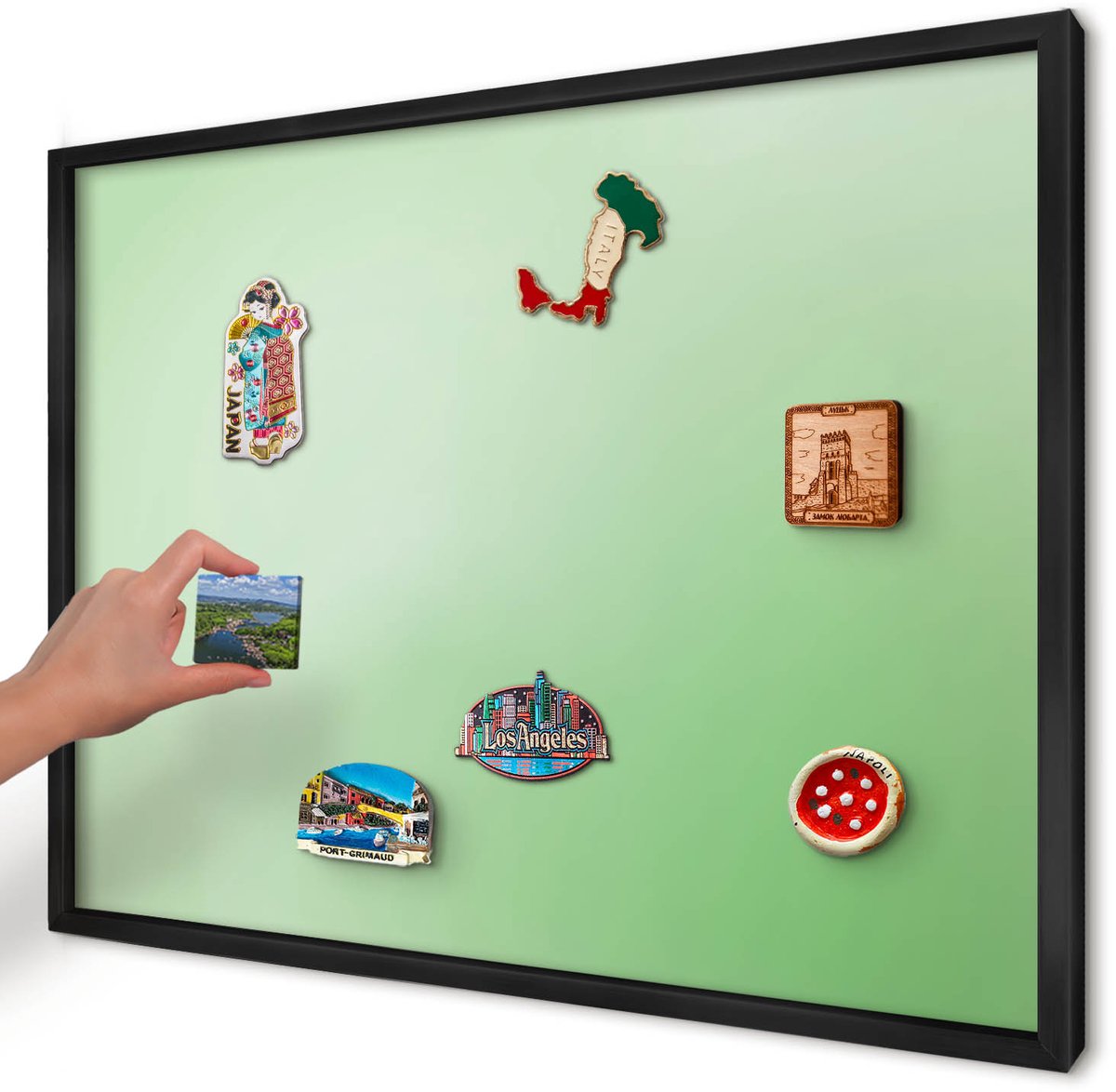 Artprintcave Groente Magneetbord mit Zwart Frame - 70x50 cm - Groene Harmonie Notitiebord - Minimalist Bord Voor Magneten - Achtergronden En Patronen