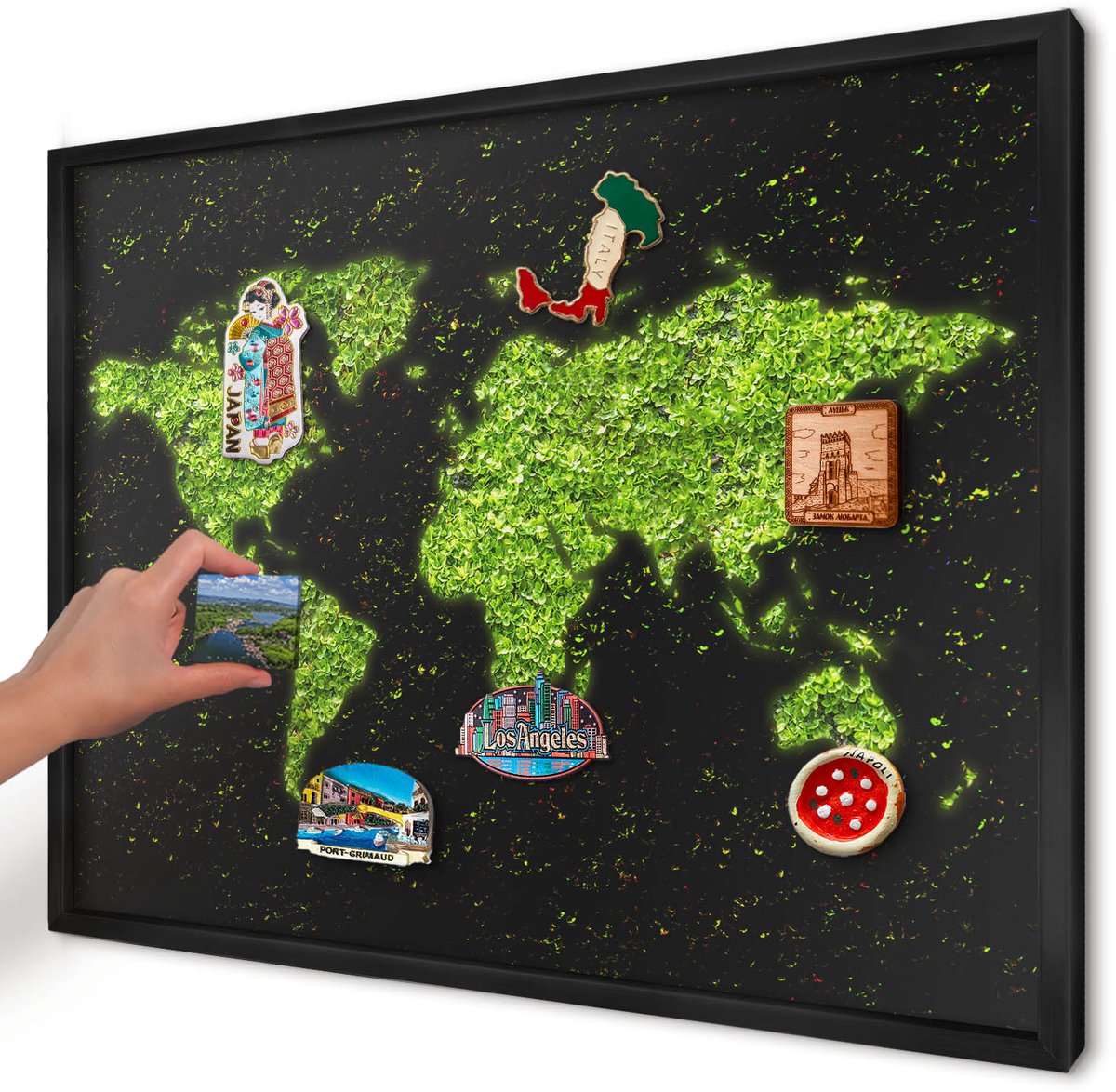 Artprintcave Groente Magneetbord mit Zwart Frame - 70x50 cm - Groene Kaart Magneetbord Voor Foto's - Abstract Memobord Keuken - Natuur