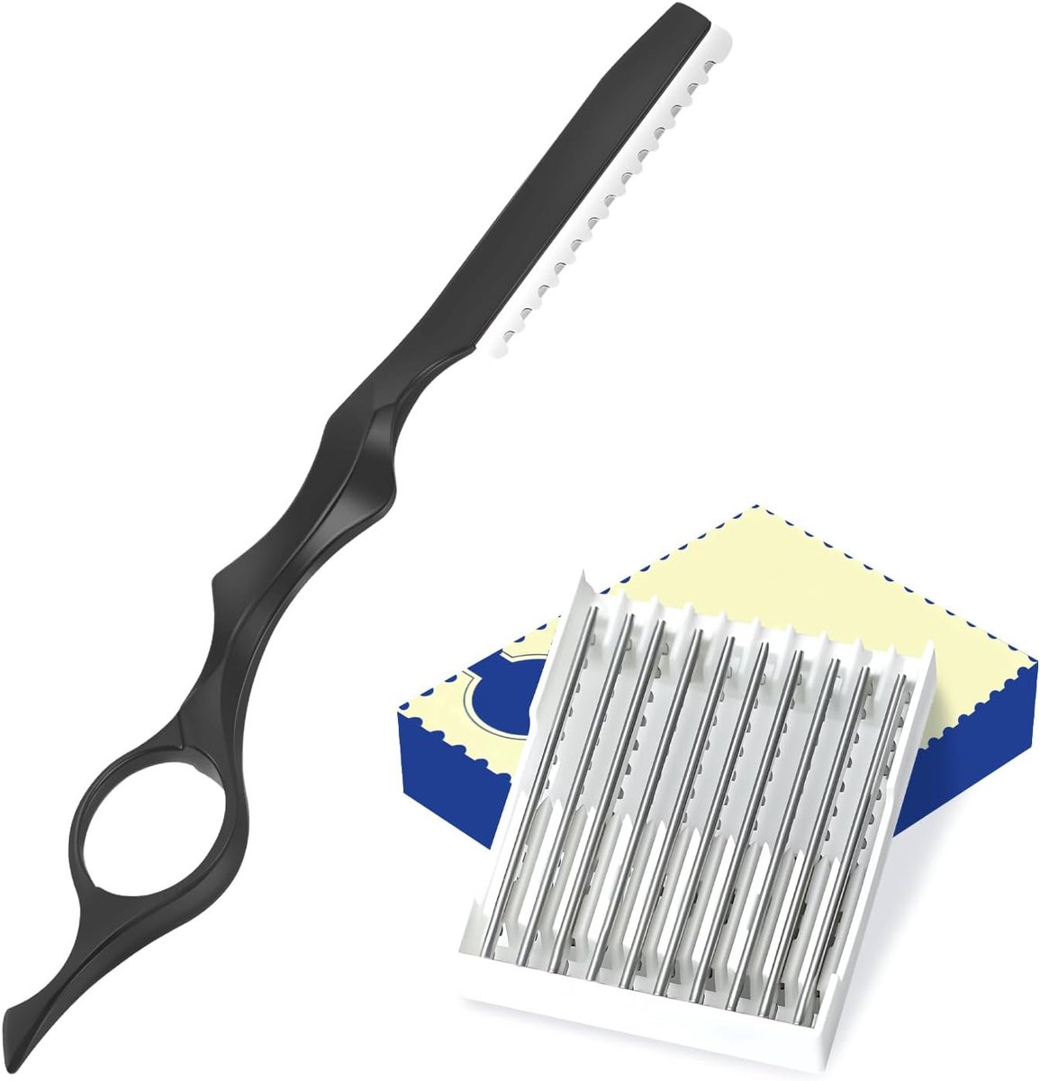 Scheermes voor het knippen van haar | Vervangbare Feather-scheermesjes | Roestvrijstalen scheermes | Kappersscheermes voor salons en thuis (zwart)