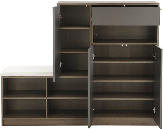 MIVRAY Schoenenkast - Schoenenbank Met Gepolsterde Zitting En Verstelbare Planken - Voor Hal En Entree - Grijs - 140 X 35 X 110 Cm — afbeelding 4